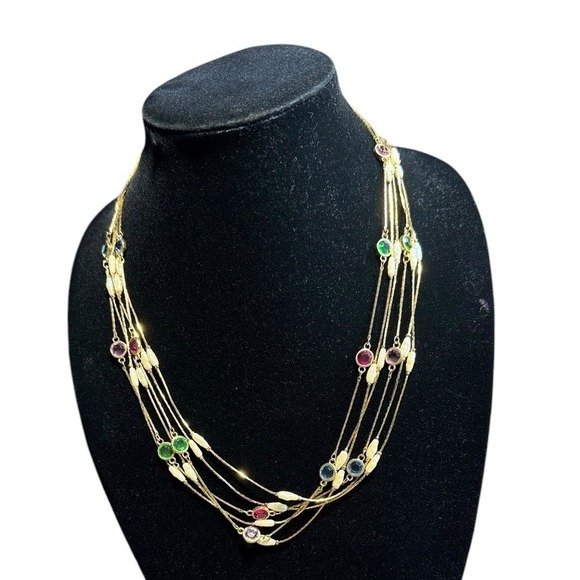 Gold‎ Tone Layered Necklace with Multicolor Accents Women's Fashion Jewelry - Picture 5 of 6